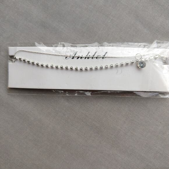 Double Chain Silver Rhinestone Anklet 10" new old stock fashion jewelry minimal - Picture 2 of 6